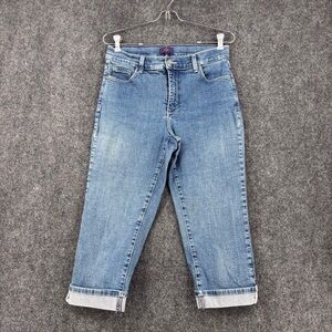 NYDJ Crop Jeans Women’s 10 High Rise Cuffed Hem Lift Tuck Tech Preppy Beach USA